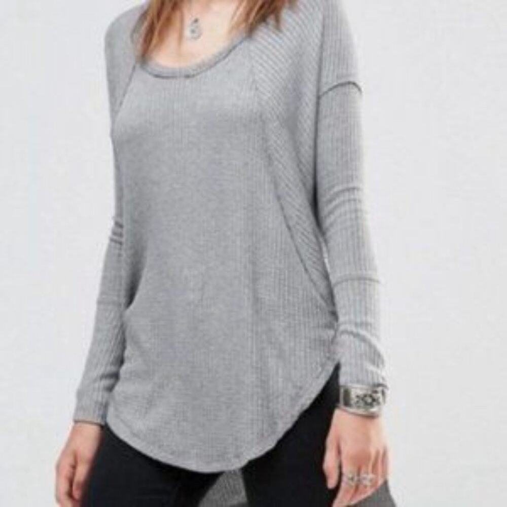Free People Medium Grey Ventura Drippy Thermal Waffle Top Size XS